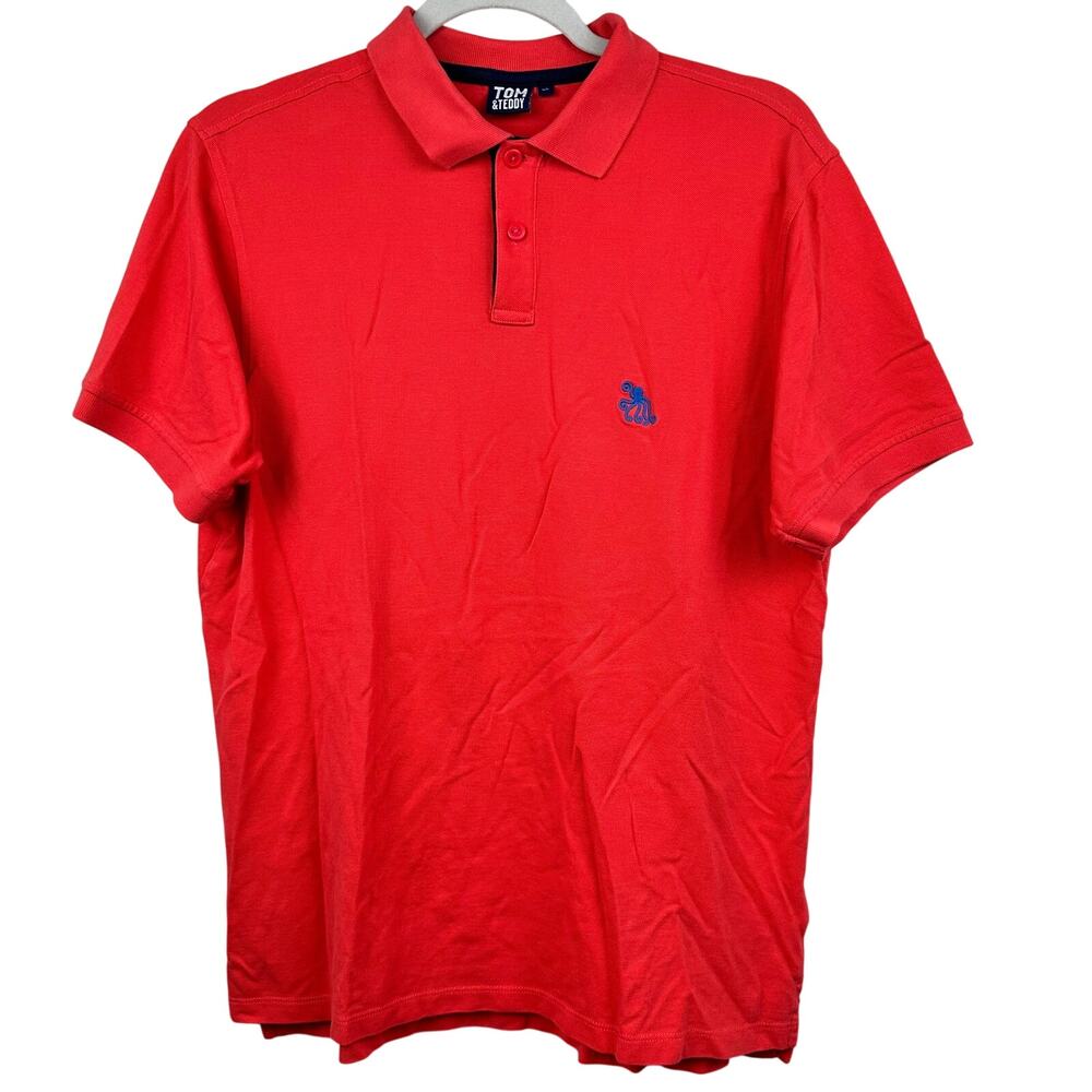 Tom & Teddy Polo Shirt Pima Pique Cotton Short Sleeve Red Lg Golf Resort Preppy